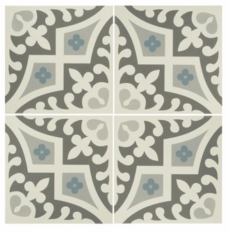 Romanesque Light Blue, Light Grey and Dark Grey on Dover White, 151 x 151 x 9