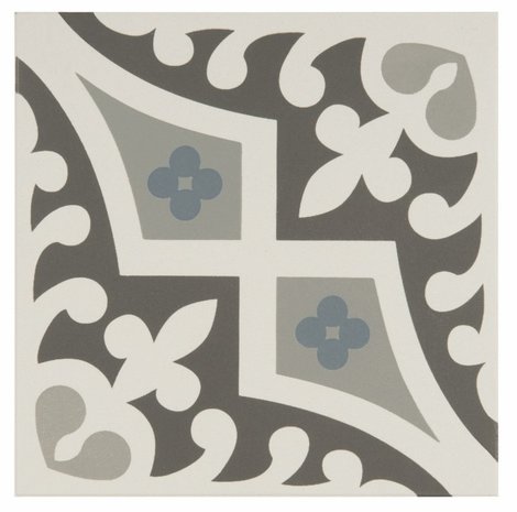 Romanesque Light Blue, Light Grey and Dark Grey on Dover White, 151 x 151 x 9