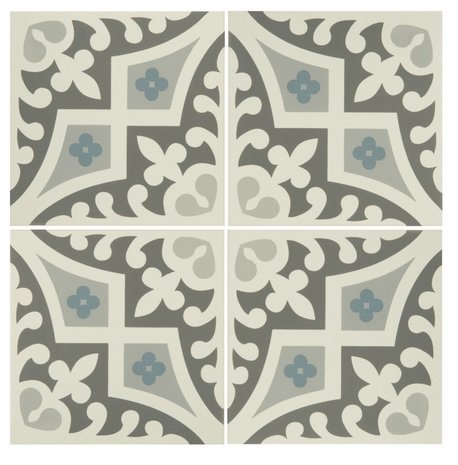 Romanesque Light Blue, Light Grey and Dark Grey on Dover White, 151 x 151 x 9